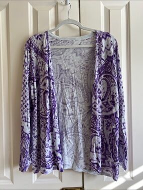 Chico’s Paisley Purple and Cream Open Cardigan - See description for measurement